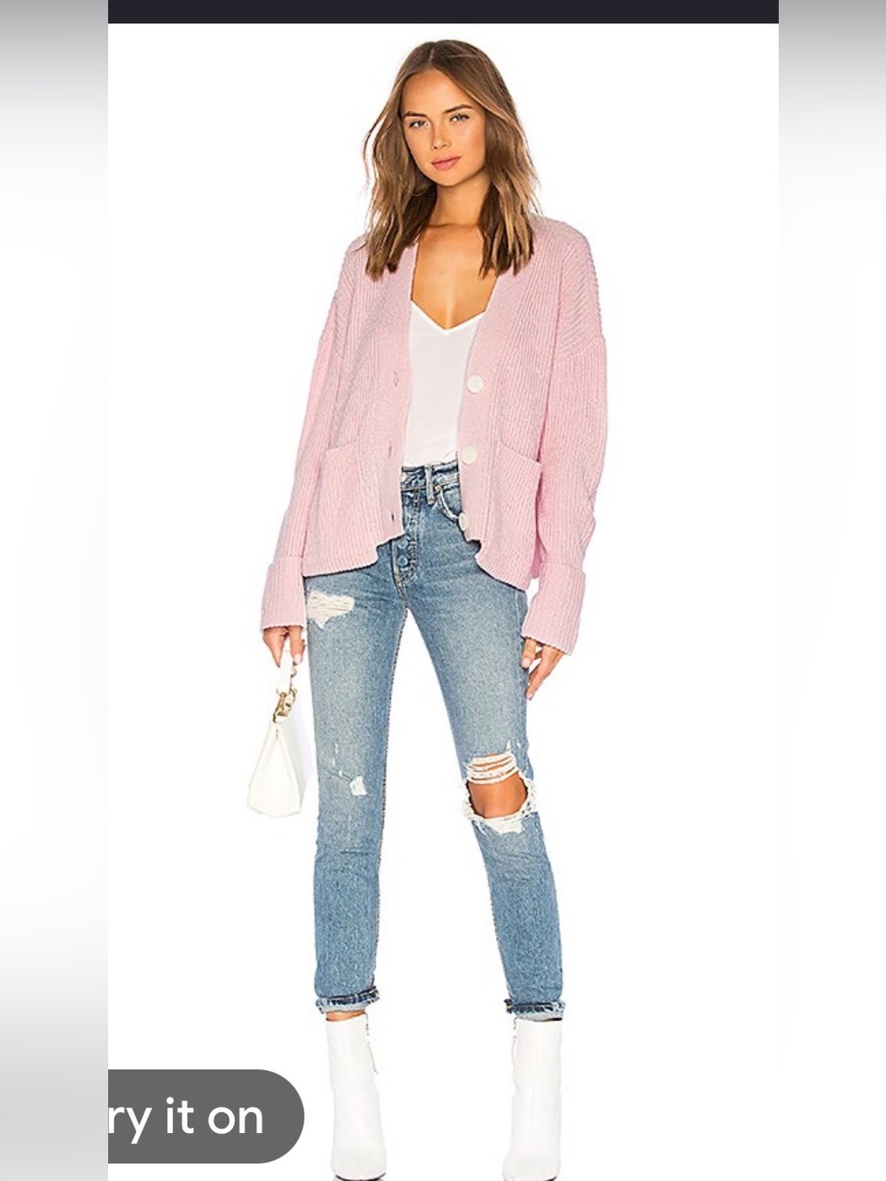NWT Lovers + Friends “Avery” Light Pink Ribbed V-Neck Button Cardigan - XL